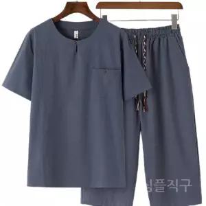 남자린넨상하의 아빠 중년 바지 여름옷 캐주얼 면마칠부 중장년 할아버지 세트 반팔