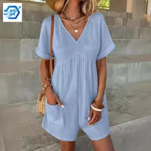 멜빵바지 반팔 포켓 점프슈트 점프수트 반바지