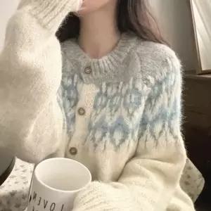 윈터감성 노르딕 눈꽃 페어아일 가디건 스웨터