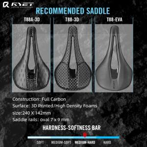 RYET 3D 프린트 풀 카본 자전거 새들 MTB 자갈 로드 바이크 시트 부품 EVA 240mm  142mm 79mm