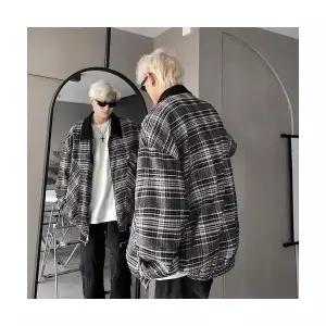 남자 하프 코트 짧은 추동 체크 재킷 모직 칼라 경량 캐주얼 BE4