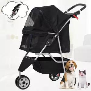 BLKMTY 접이식 반려견 유모차 3륜 반려동물 고양이 방수 여행용 컵 홀더 및 보관 바구니 포함 강아지