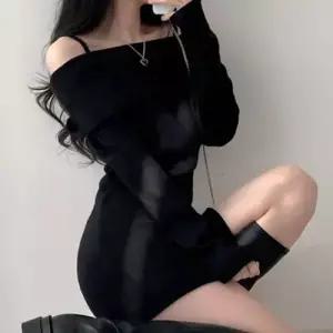 오프숄더 긴팔 골지 슬림핏 미니원피스 원피스 WFLX6D2