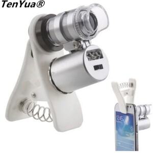 TenYua Protable 3Led 라이트 클립 휴대 전화 현미경 돋보기 마이크로 렌즈 60X 광학 줌 망원경 카메라