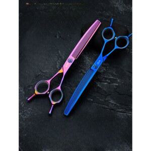 위한 하향 황금 커브요술가위 7인치 가는 휴대용 애완동물 곡선 브러쉬 가위 강아지 세트