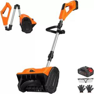 11 무선 스노우 삽 21V 배터리 구동 접이식 전기 블로워 ±45° 방향성 플레이트 충전식 장갑 고글 진입로