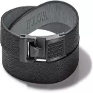 불로바 주얼리 남성용 라틴 그래미 더블 랩 블랙 가죽 팔찌 다이아몬드와 클랩 클로저