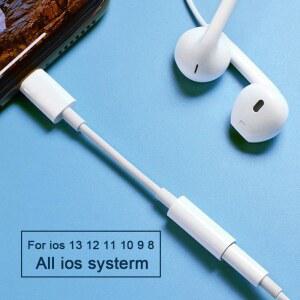 황동 플랜지 어댑터 IOS 헤드폰 Adaptador for IPhone 13 12 11 10 plus 조명용 Aux 오디오 분배기 5mm 이어폰 케이블