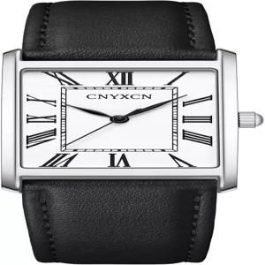 CNYXCN 비즈니스 시계 미니멀리스트 심플 손목시계 아날로그 쿼츠-직각 로마 숫자 다이얼 편안한 가죽