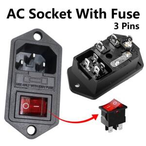 LED 로커 스위치 퓨즈 입구 플러그 커넥터 소켓 마운트, 전기 AC AC-01B, 3 핀 빨간색, IEC320 C14, 250V 1