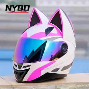 바이크 오토바이헬멧 하이바 여성용 고양이 귀 오토바이 헬멧 풀 페이스 모토크로스 남성용 모토 DOT 인증