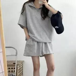 여성 루즈핏 아노락 트레이닝 츄리닝 반팔 반바지 셋업 WFLY9AK