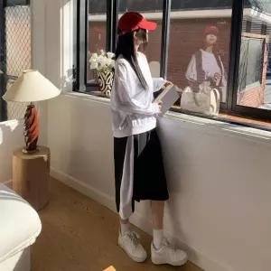 여자 면혼방 핀턱 배색 루즈핏 밴딩 트레이닝 하프팬츠