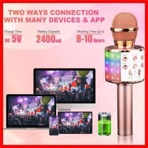 성인용 아마즈믹 노래방 마이크 LED 조명이 있는 휴대용 노래방 기계용 무선 블루투스 마이크