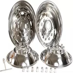 2005-2025 포드 F450 /F550 2WD /4WD 트렁크 듀얼 휠 커버 세트용 19.5인치 10 러그 폴리싱 스테인리스