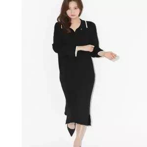 데일리 니트 롱원피스 여성 배색 니트 루즈핏 원피스 (KYR-WFFTB8Q)