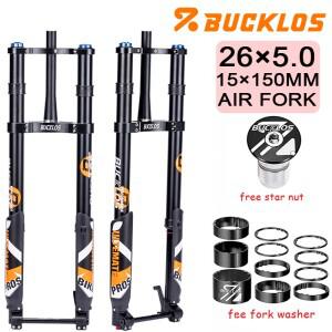 BUCKLOS 26x5.0 자전거 인버티드 포크 에어 서스펜션 26인치 15x150mm 5.0 타이어 스노우 비치 바이크 DH