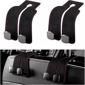 딘 2 PCS 카시트 헤드레스트 후크 이중 유연한 가죽 후크가 있는 뒷좌석 행거 부드러운 메탈 핸드백 정리함