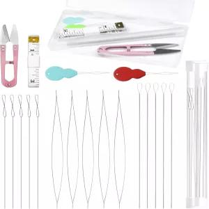 파이비제로 15피스 비딩 바늘 세트 - 3가지 유형 빅 접을 수 있는 꼬임 긴 직선 씨앗 구슬용 보석 제작