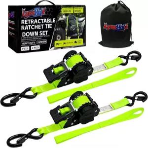 리트랙터블 래칫 스트랩(2팩) - 트럭 화물 트레일러 오토바이 ATV UTV용 헤비 듀티 오토 슬로우 리트랙션