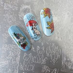 XMQ 네일 아트 스탬핑 플레이트 가을 템플릿 비오는 날 인네이름플레이트