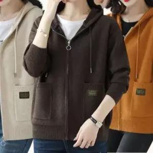 [끌레아]데일리 봄 가을 간절기 후드 베이지 집업 아우터 니트