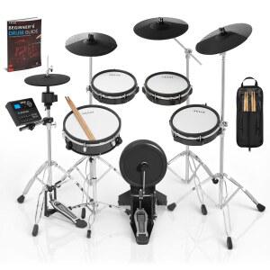 AKLOT 완전히 확장 가능한 전기 드럼 메시 레슨 독립형 스탠드 라이드 CORE546 5CM 스네어 12인치 베이스 목재 세트 475가지 트리플 하이햇 시스템 사운드 독립 스틱 드럼 심벌 30