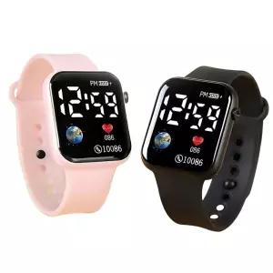 LED 밴드 컬러 손목시계 사각 패션 전자시계 학생 여성 남자 6컬러