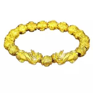 불교염주 비휴 육자진언 압축 팔찌 24k 도금 염액막이 재물 순금 커플 우정 18K 금전운 사업 오닉스 부처님