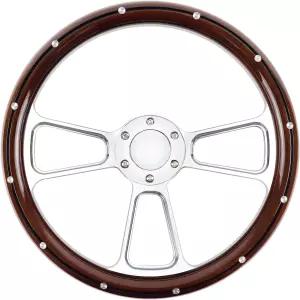 QYMOPAY 유니버설 레이싱 스티어링 휠 14인치 6볼트 실버 알루미늄 3 스포크 머슬 스타일 레이싱/