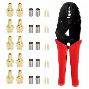 TLS.이글 크림핑 도구 키트 케이블용 10PCS SMA 동축 커넥터 및 크림퍼 레드