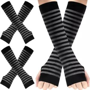 사이후드 2쌍 롱 암 워머 니트 여성 핑거리스 장갑 겨울 스트라이프 펑크 고딕 록 발렌타인 데이 엄지 구멍