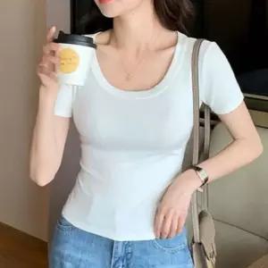 박스티 U넥 반소매 슬리브 티셔츠 무지 슬림핏 기본 티셔츠