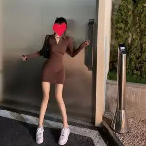 여성 브이넥 카라 골지 긴팔 미니원피스 패션복