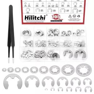 Hilitchi 237Pcs 304 스테인리스 스틸 고속 잠금 와셔 외부 고정 링 내부 톱니 스타 E 클립(기계 샤프트