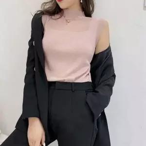 팔뚝살커버 걸스 심플 데일리룩 패션라인 민소매티 하프넥 안감 여성나 캡소매 이너나