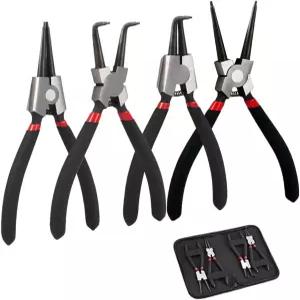 7인치 스냅 링 플라이어 세트 스트레이트/벤트 죠가 장착된 스프링 적재 내부/외부 서클립 자동차 및