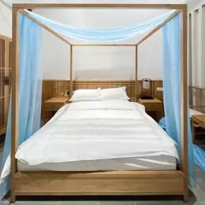 리넨탈크 스카이 블루 캐노피 침대 커튼 럭셔리 쉬어 스카프 밸런스 포스트 4개 1개 PC 52 X 205