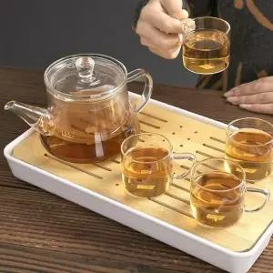 내열 강화유리 다기 티 트레이 포함