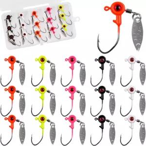 크래피 지그 헤드 낚시 미끼 키트 스피너 블레이드가 있는 15개 언더스핀 베이스 송어 팬피쉬 개복치