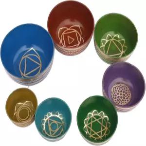 쿠시 티베트 노래 그릇 7종 세트 수제 7가지 색상 차크라 힐링 휴식 스트레스 해소 실크 쿠션 스틱 4개