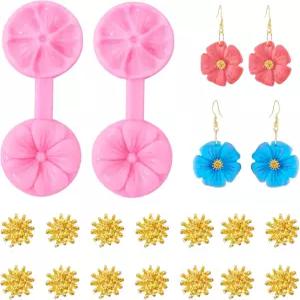 Craftdady 2개 플랫 라운드 꽃잎 실리콘 점토 모델링 도구 폴리머 클레이 꽃 프레스 몰드 귀걸이 참 텍스처