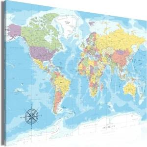 예술가용 핀보드 세계 지도 35x24인치 - 코크 보드 캔버스 프린트 월 아트 1개 메모보드 50핀 포함 공지