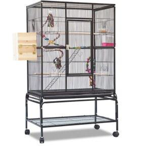 샤크팡 블랙 방음 회색앵무 소형 조류 바퀴달린 바퀴 새장