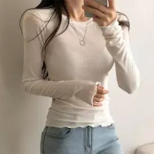 /신상오픈런 여성 시스루 슬림핏 롱슬리브 골지 이너 티셔츠