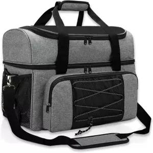 LRTJ 볼링 가방 볼 2개와 신발 수납 가능 - 볼링공 및 보관용 나무 홀더 포함 남성용 사이즈 16까지 볼링화