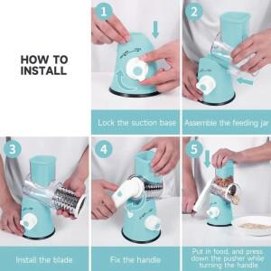 회전식 치즈 그레이터 3개의 교체 가능한 칼날이 있는 수동 강력한 흡착 베이스가 분쇄기