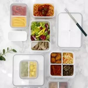 [4종세트] 카밀리아 나눔 찬통 반찬통 사각 2칸 3칸 4칸 도시락 밀폐용기