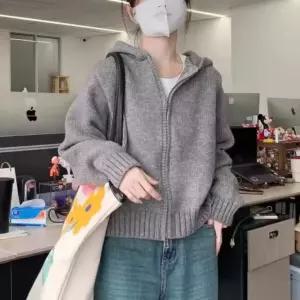 여자카디건 후드 더블 집업 니트 쇼트 가을 겨울 캐주얼 카디건 원템4