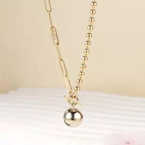 [신세계라이브쇼핑][비앤비골드] 14K 골드볼 토글바 언발 체인 목걸이 SNN42391